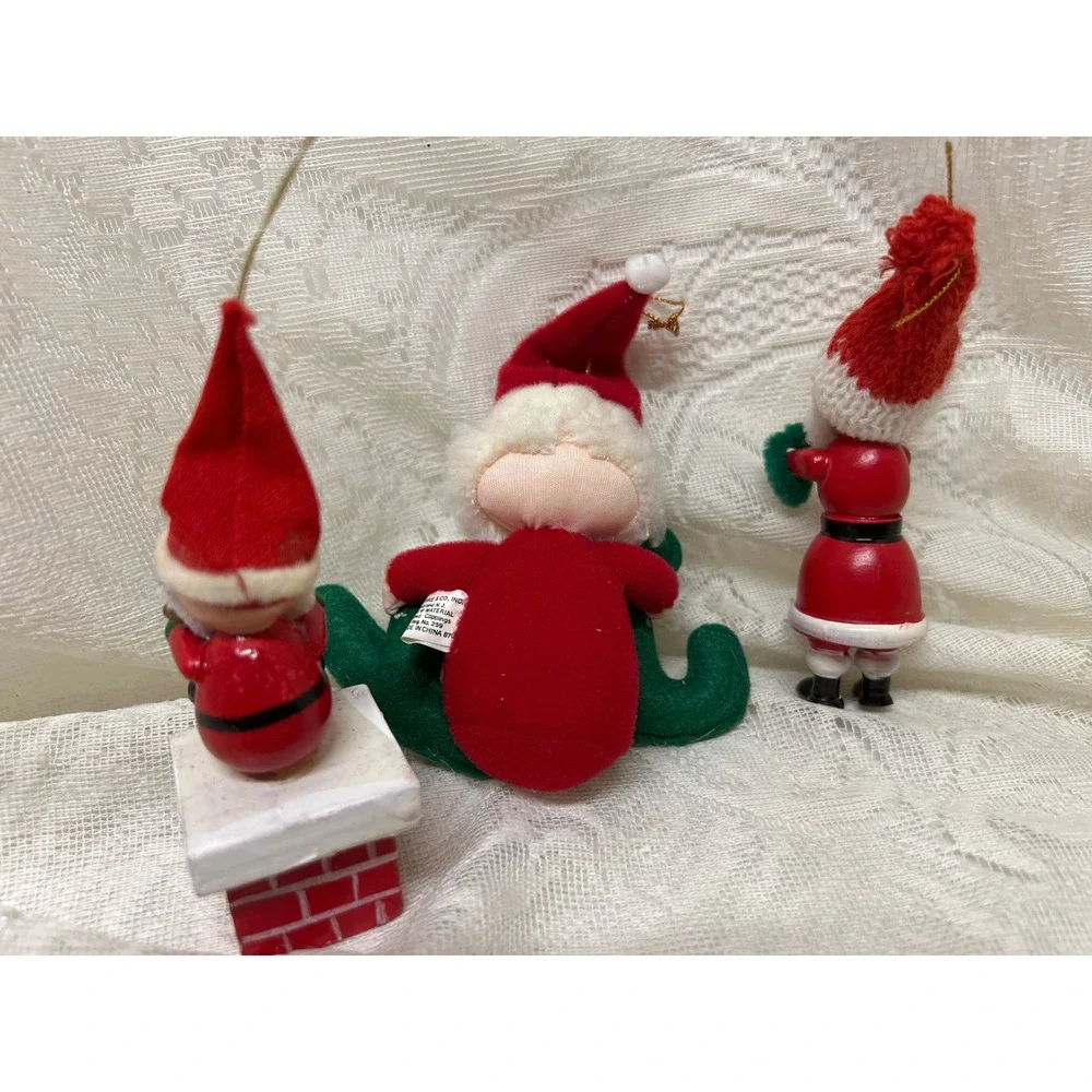 Vintage Christmas Ornaments Lot, Santa, Elf, Joy Decor Holiday Decoration 1980's